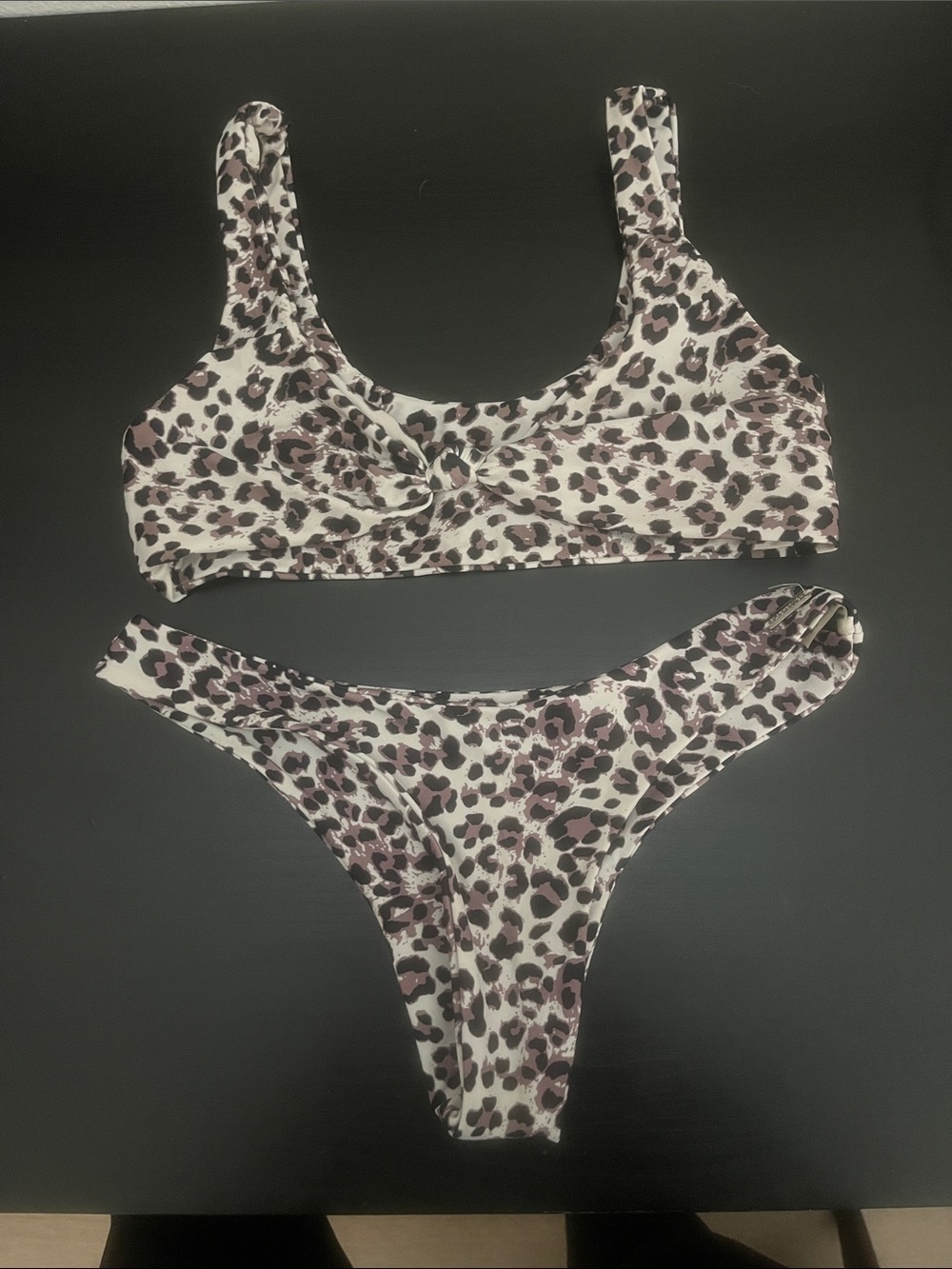 Blackbough White and Mauve Leopard Print Scoop Bikini